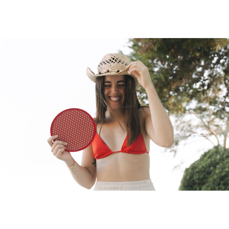 Abanico Polka 2026 | Diseño de topos en fondo rojo | Brisaconcept